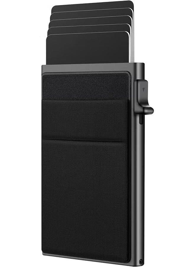 Credit Card Holder 【2025 Upgrade】 RFID Blocking Minimalist Business Credit Card with Money Pocket Pop Up Wallet RFID Blocking Slim Metal Bank Card Case Holds 5 Cards and Notes