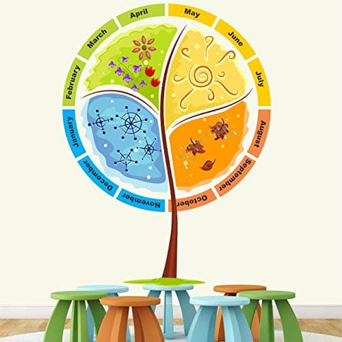 StickMe '4 Seasons in A Year - Kids - Learning - Education - Nursery School - Kinder Garden - Wall Sticker' -SM647 (Multi Colour, Vinyl - 100cm X 90 cm)