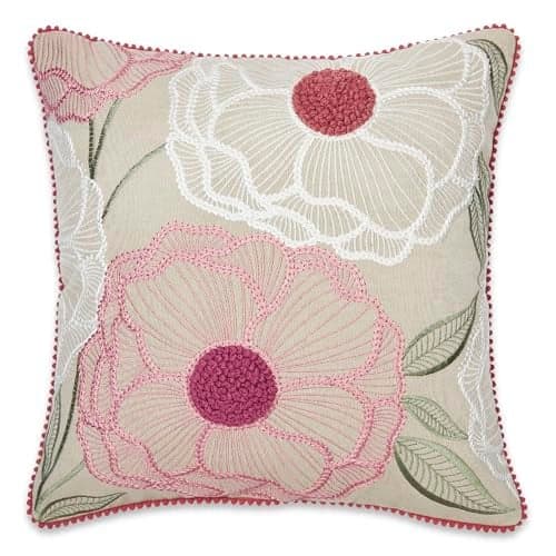 haus & kinder Embroidered Cotton Cushion Cover 16 x 16 Inch Decorative Throw Pillow Cover for Sofa Living Room Bedroom Floral Embroidery Cushion Cover Soft Breathable Fabric Machine Washable Set of 1