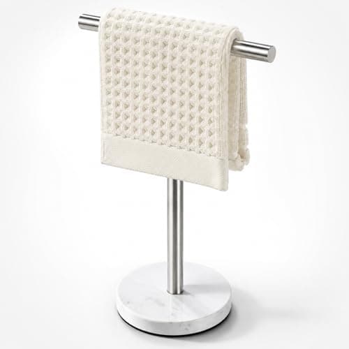 Hand Towel Holder 15 Inch TShape Freestanding Towel Rack Stand for Bathroom Kitchen Countertop with Brushed Nickel Finish and Marble Base