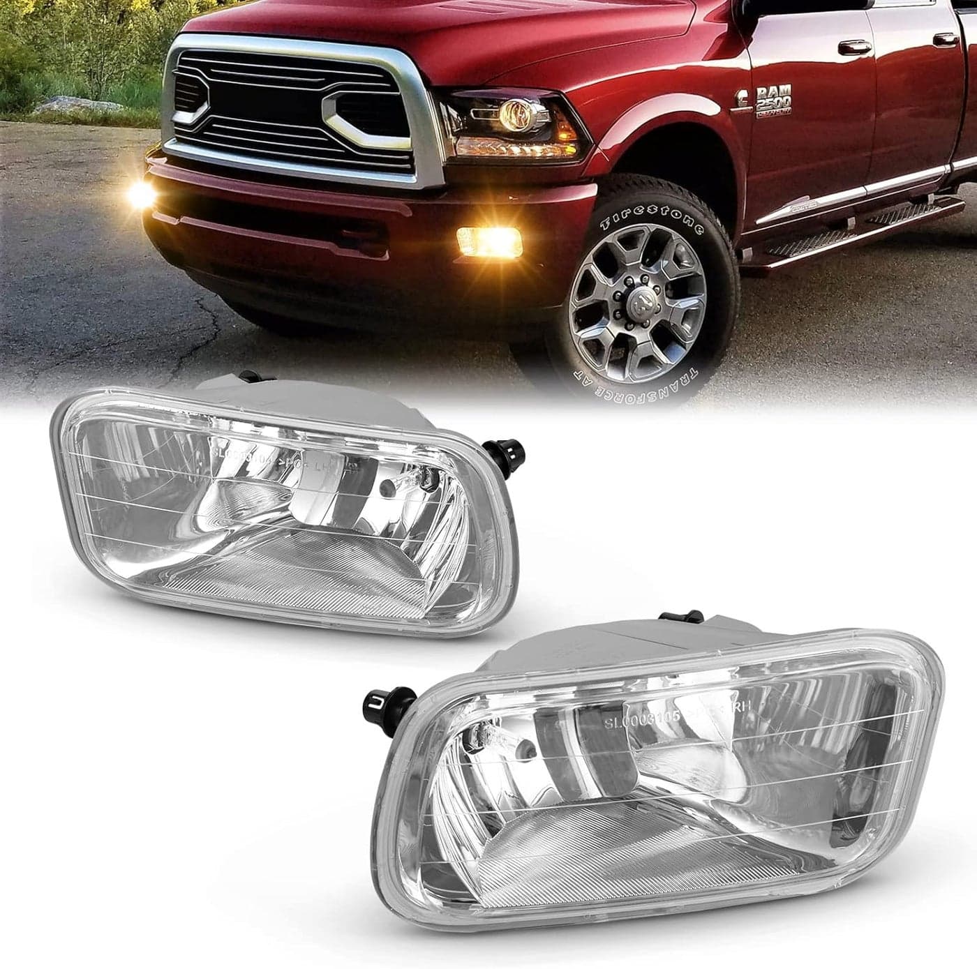 WEZEMLIGHT Fog Lights Assembly Replacement for Dodge RAM 1500 2500 3500 (2009-2018) with H10 12V 42W Halogen Bulbs - 1 Pair