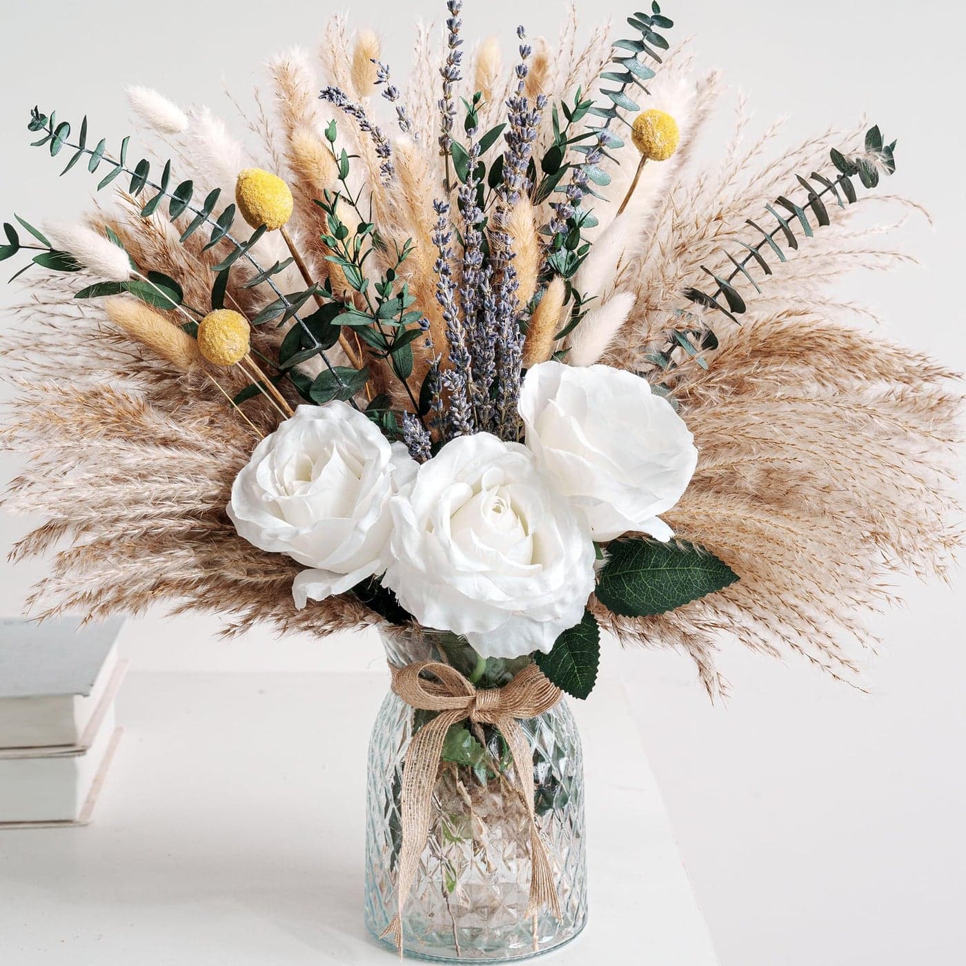 Faux Flower Arrangement with Vase Center Pieces Decoration for Table Pampas Grass Floral Dcor Thanksgiving Christmas Coffee Table Decorations Artificial Flowers in Vase Centro de Mesa