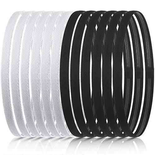 WILLBOND 12 Pieces Thin Non-Slip Elastic Sport Headbands, Hair Bands with Non Slip Silicone Grip Exercise Hair Sweatbands for Men Women Football Basketball Soccer Tennis Yoga (Black, White)