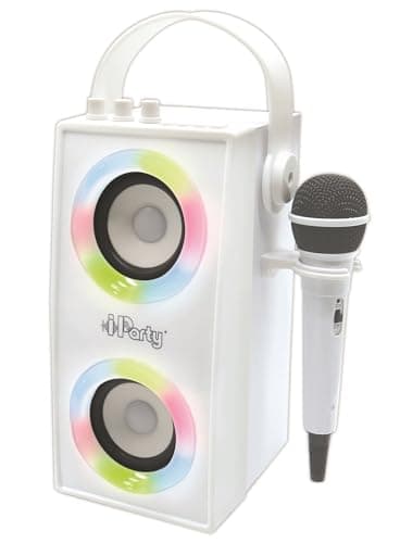 Lexibook iParty Portable Bluetooth Light Speaker with Microphone Light Effects Karaoke Wireless USB SD Card Rechargeable Battery White BTP180Z