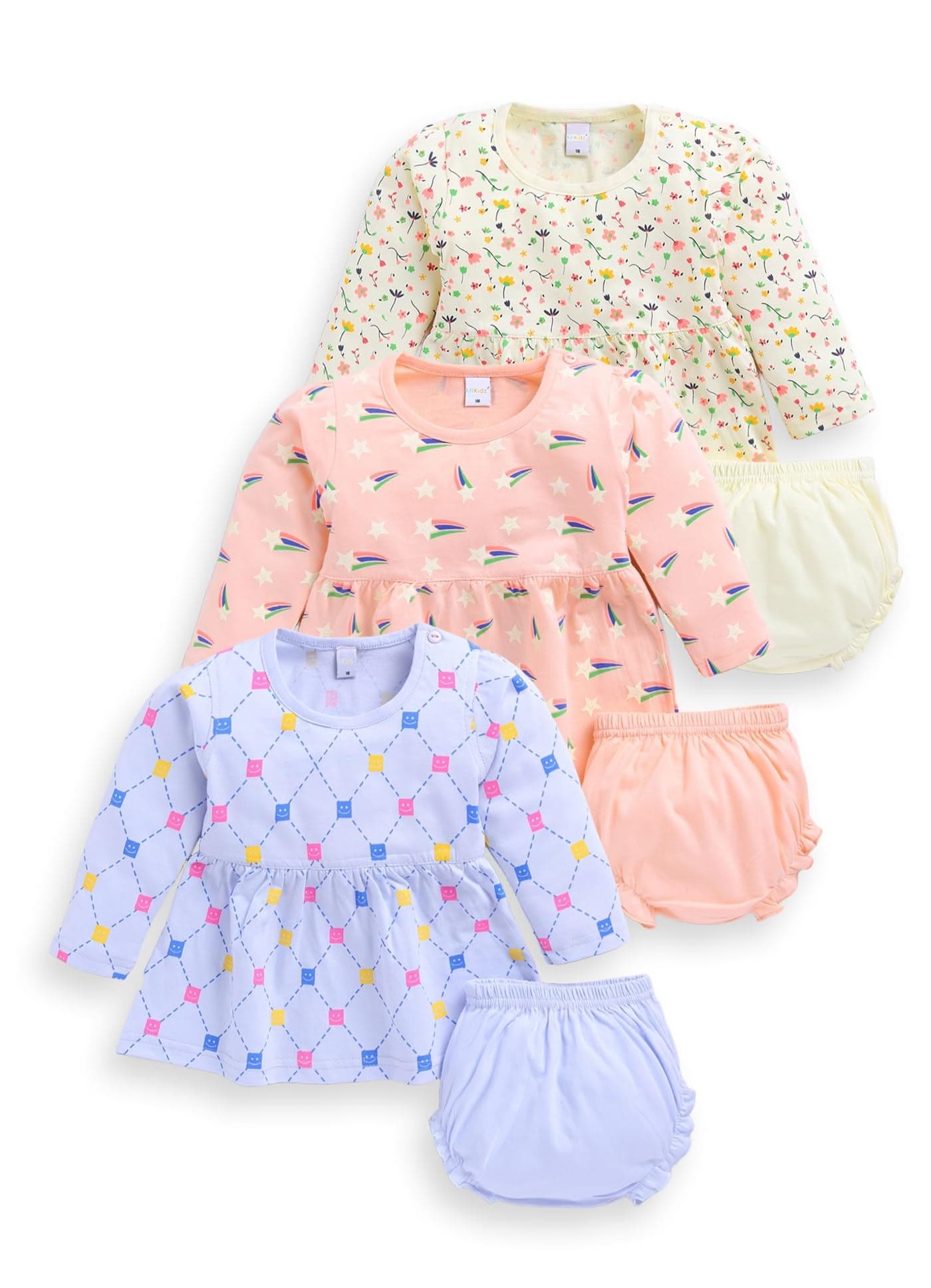 MI Kidz Pure Cotton Full Sleeves Frock and Panty Set for Baby Girls| Baby Girls Dress Set| Girls Cotton Stylish Frock and Panty Set| Coordinated Set