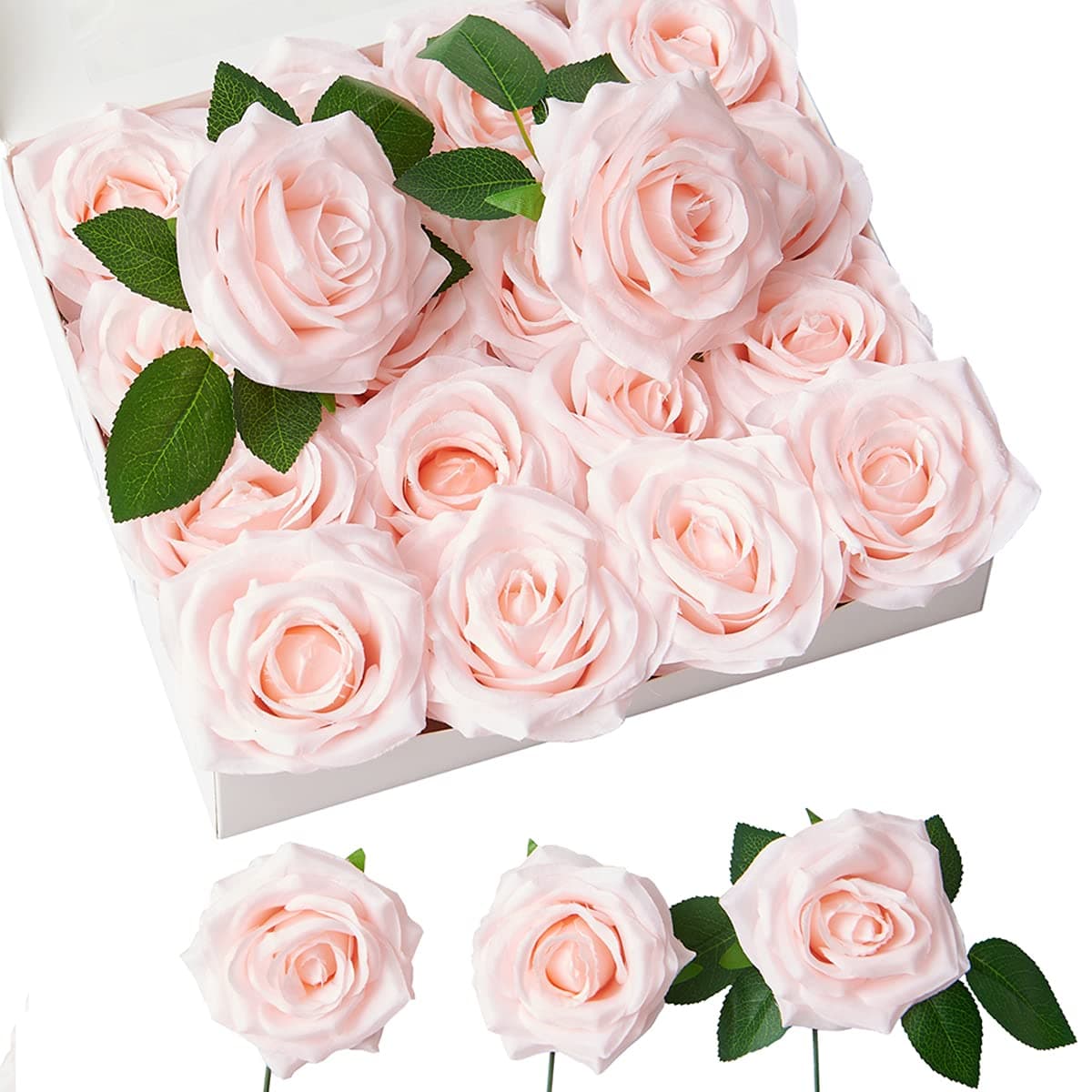 NEVISI Artificial Flowers Fake Rose Silk Rose Blush 16 Pcs Real Looking Fake Flowers with Stems for DIY Wedding Bouquets Party Tables Centerpieces Floral Arrangements Festival Gift Crafts Decoration
