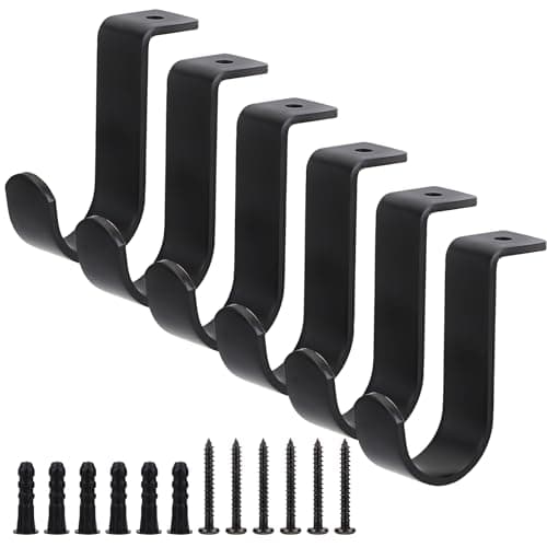 Sumnacon Metal Curtain Rod Brackets Set of 6 - Matte Black Ceiling Mount Hooks for Living Room & Bedroom