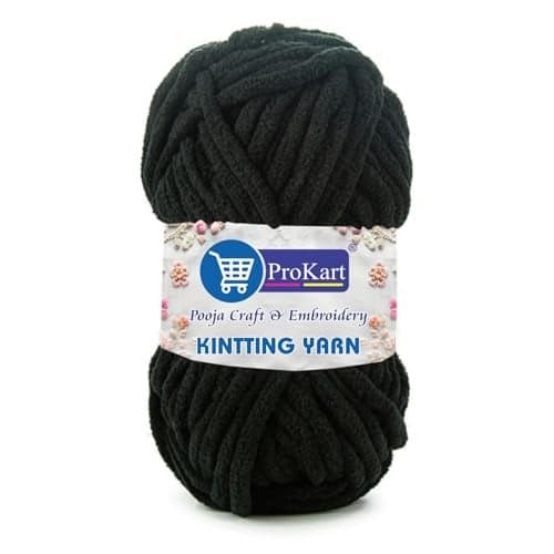 ProKart Premium Blankie Wool, Plush & Cuddly, Chenille Yarn Supersoft Hand Knitting Wool Ball | Blanket Thick/Mottu Yarn Ball Suitable for Hand Knitting and Crocheting (Black, 100gms x 1 Pack)