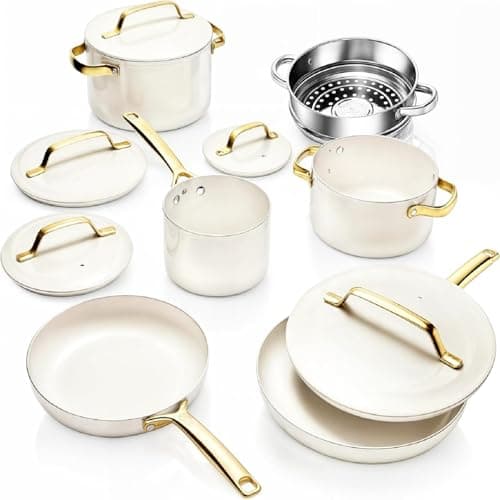 Gotham Steel 11 Pc Ceramic Pots and Pans Set, Non Stick, Kitchen Cookware Sets, Ceramic Cookware Set, Non Toxic Cookware Set, Dishwasher Safe