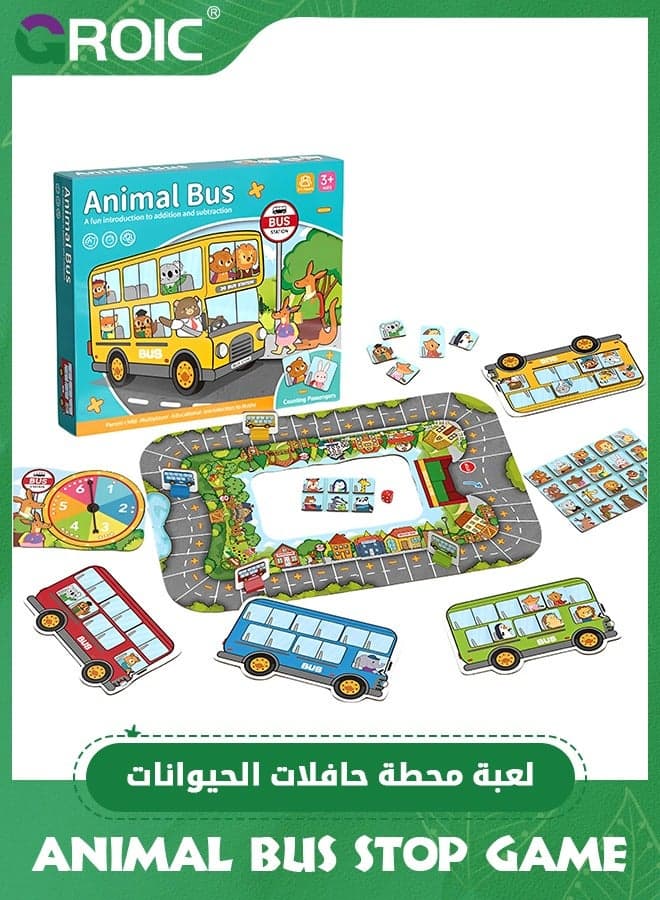 Animal Bus Stop Game for Kids, Addition and Subtraction Numbe Gamer Math Games, Preschool Games Toddler Car Toys for 3+, Pick up and Drop Off Passengers on Bus Game 2-4 Players