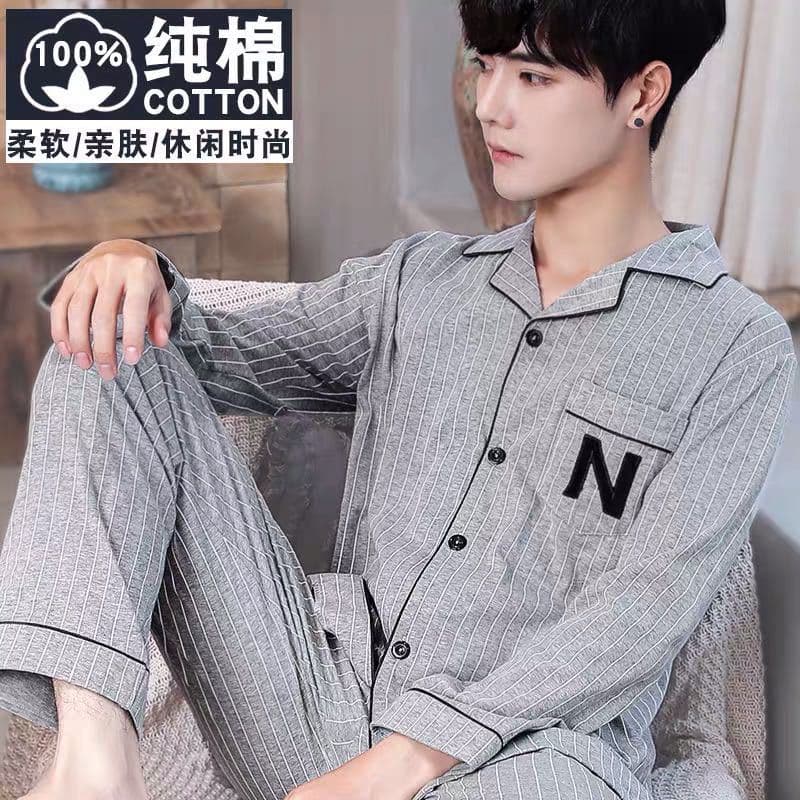 Men's Pajamas Spring and Autumn Cotton Long Sleeve Trousers Men's Dad Suit Home Clothes Autumn and Winter Large Size