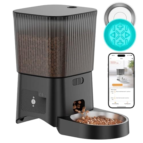 HoneyGuaridan Automatic Cat Feeder, 5G WiFi Cat Food Dispenser with App Control, Timed Feeder with Stainless Steel Bowl and Slow Bowl, Desiccant Bag