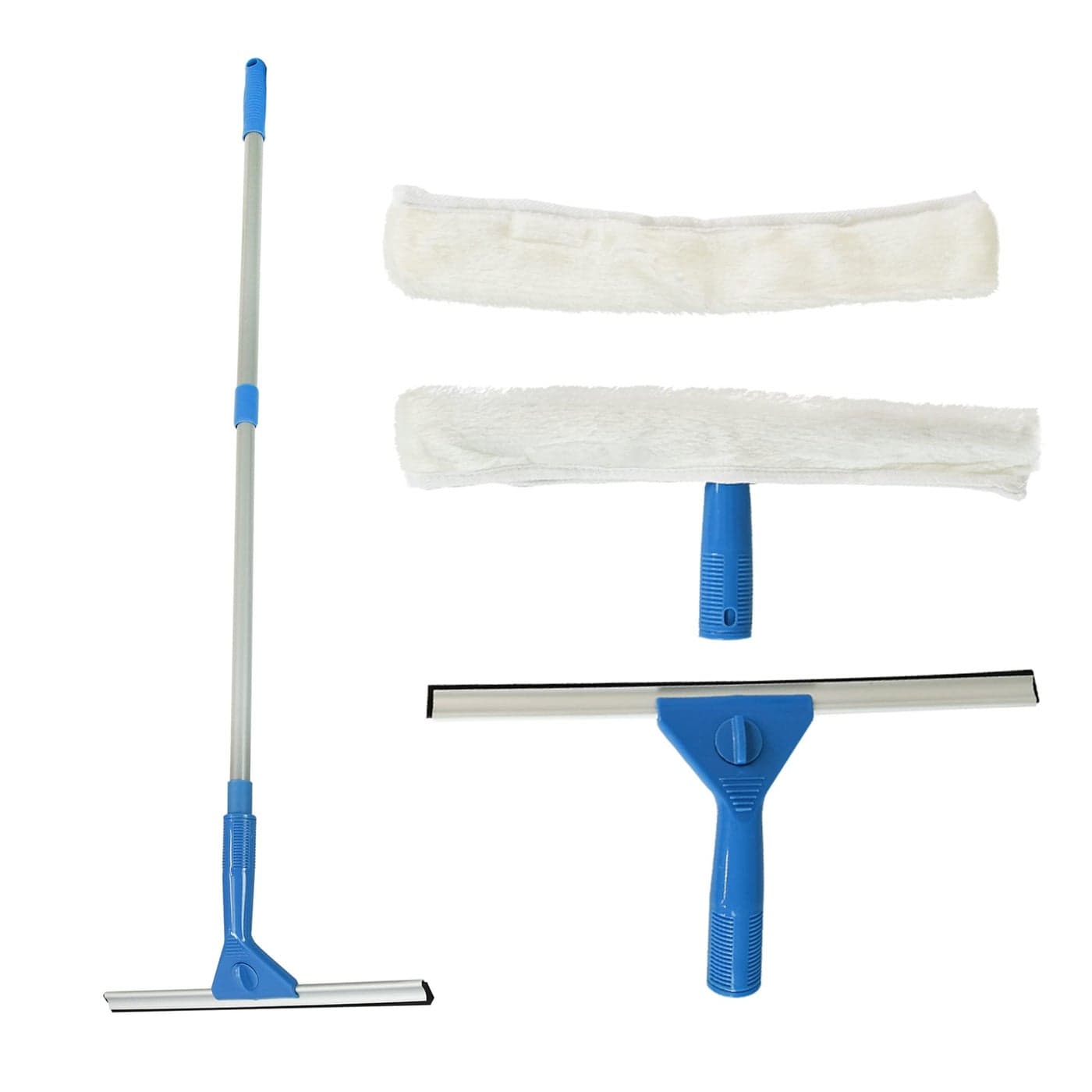 ASAB Window Cleaning Kit Telescopic Handle Bathroom Squeegee 2x Wide Fibre Mops Rubber Squeegee Head Mirror Cleaning Indoor Outdoor Use Shower Glass Cleaner And Scrapper