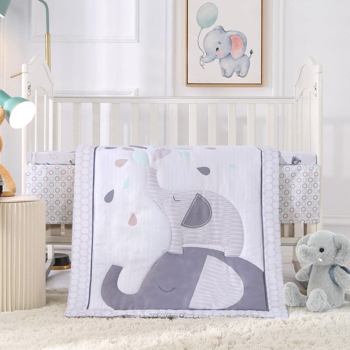 Wowelife Elephant Crib Bedding Set for Boys Premium 3Piece Baby Bedding Set Elephant Gray Crib Bed Sets Newborn Infant Nursery Bed Set with Crib Sheet Ruffle Comforter