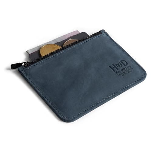 Hide Drink Zippered Wallet Card Case Folded Bills Storage Coin Organizer Travel Accessories Full Grain Leather Handmade Slate Blue