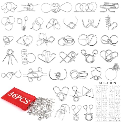 36Pcs Metal Brain Teaser Puzzles Set with PouchSteel IQ Games Physics Mind Metal PuzzlesBrain Teaser Wire Puzzle GameWire Magic Trick Toy for Adults Challenge Gifts