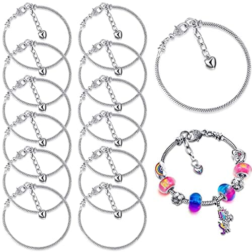 Junkin 12 Pcs Snake Chain Charm Bracelet with Heart Lobster Clasp Extender Adjustable Christmas DIY Metal Bracelet Chain for Women Jewelry Making Gifts Supplies 787 InchesSilver