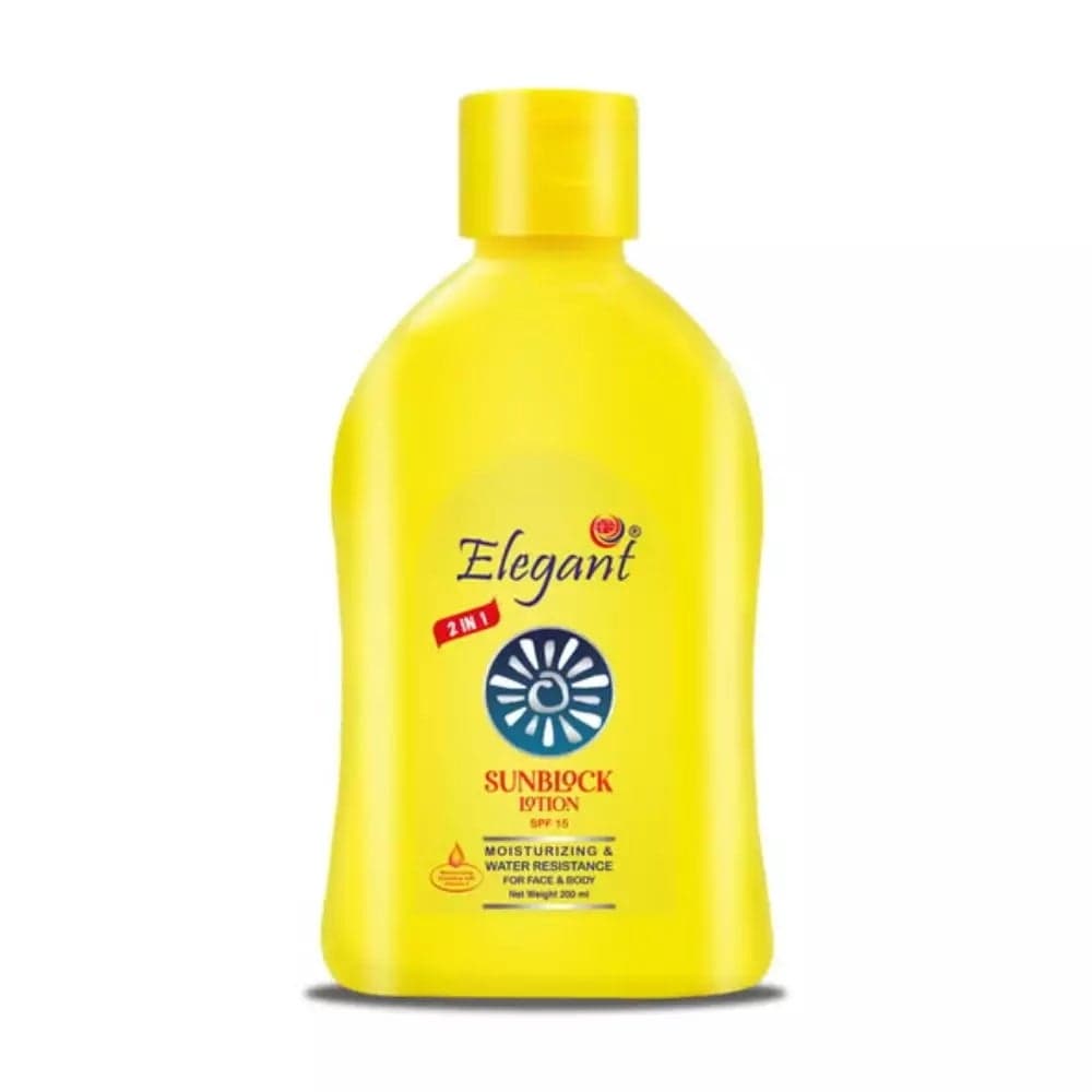 Elegant 2 in 1 Water Resistant Sunblock Lotion With SPF 15 For Face And Body- 200ml