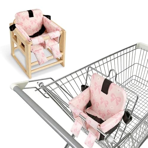 Portable Baby Shopping Cart Seat High Chair Cover for Outdoor OneHand Installation Cart Seat Cover Comfortable and Supportive FoamPadded Grocery Cart Baby Seat Pink Bow