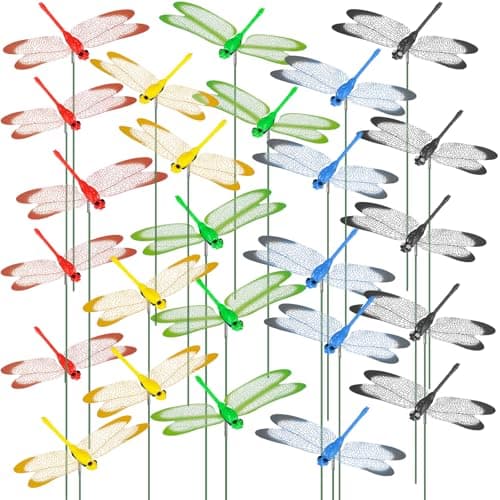 NiHome 9.8" Dragonfly Decorative Garden Stakes for Outdoor & Indoor, Waterproof PVC Wings & Durable Plastic Body for Flower Beds, Potted Plants, Walls (30PCS, Clips & Pliers NOT Included)