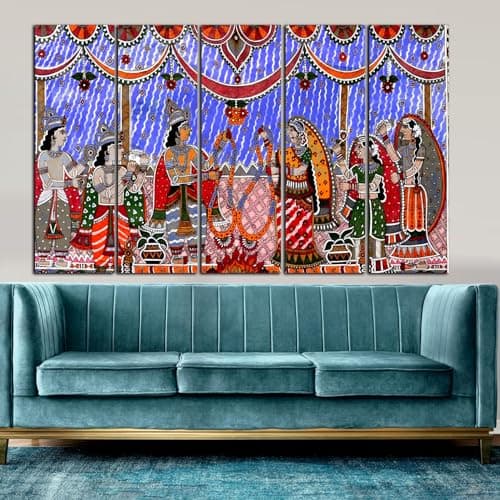KYARA ARTS-madhubani art Ram & Sita vivah painting with frame Big Size (30inchx48inch) Wall Art for living room,Bedroom,Drawing room,Hotels-Wooden Framed-Digital Painting