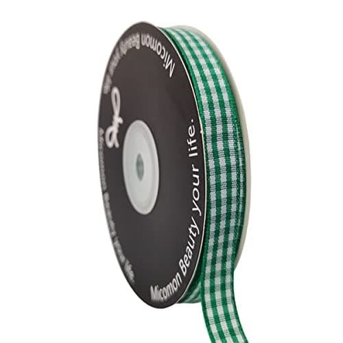 Micomon Green Gingham Plaid Checked Christmas Ribbon 25 Yard Each Roll 100 Polyester 38 Green