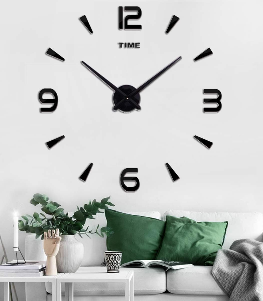 SIEMOO Large DIY Wall Clock Kit 3D Frameless Wall Clock with Mirror Number Stickers for Home Living Room Bedroom Office DecorationBlack 022