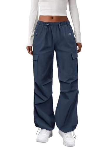 COPYLEAF Cargo Pants Women Elastic Waisted Parachute Hiking Pants with Pockets Water Resistant Lightweight Baggy Pants(Navy Blue XXL)