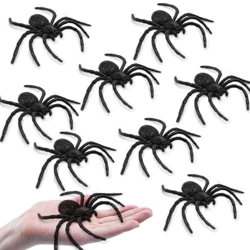 Plastic Spiders Halloween Decorations Halloween Spider Fake Spiders 8PCS Black Large Spider Web Decoration Realistic Fun Toys Prank Props Scare Practical Surprise Joke Party Decor 39 x 37 Inch