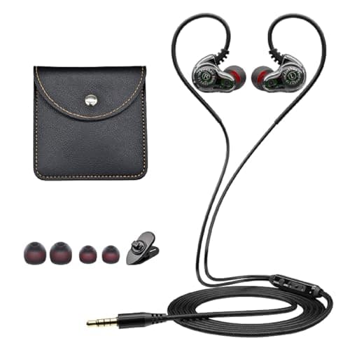 Holiper Dual Driver Wired Ear Buds with Mic and Extra Bass, Ear Phones with Cord, 3.5mm Jack Plug in Headphones, Wire Earbuds with Hook Wrap Around Over Ear, Earphones for Laptop Tablet MP3 Player
