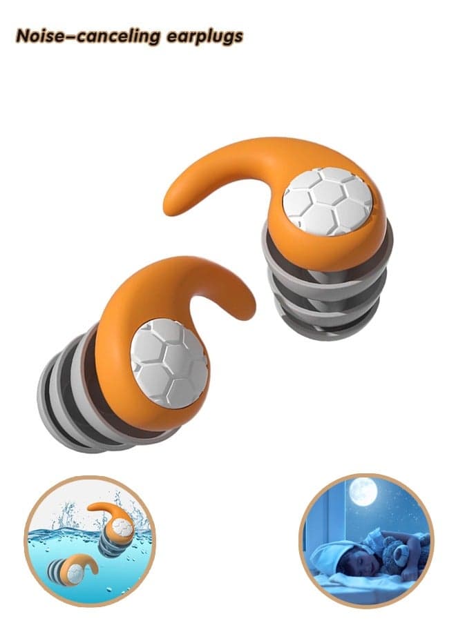Swimming Earplugs, Soundproof Sleep Earplugs, Noise Canceling Ear Plugs, Waterproof Reusable, Portable(Orange)