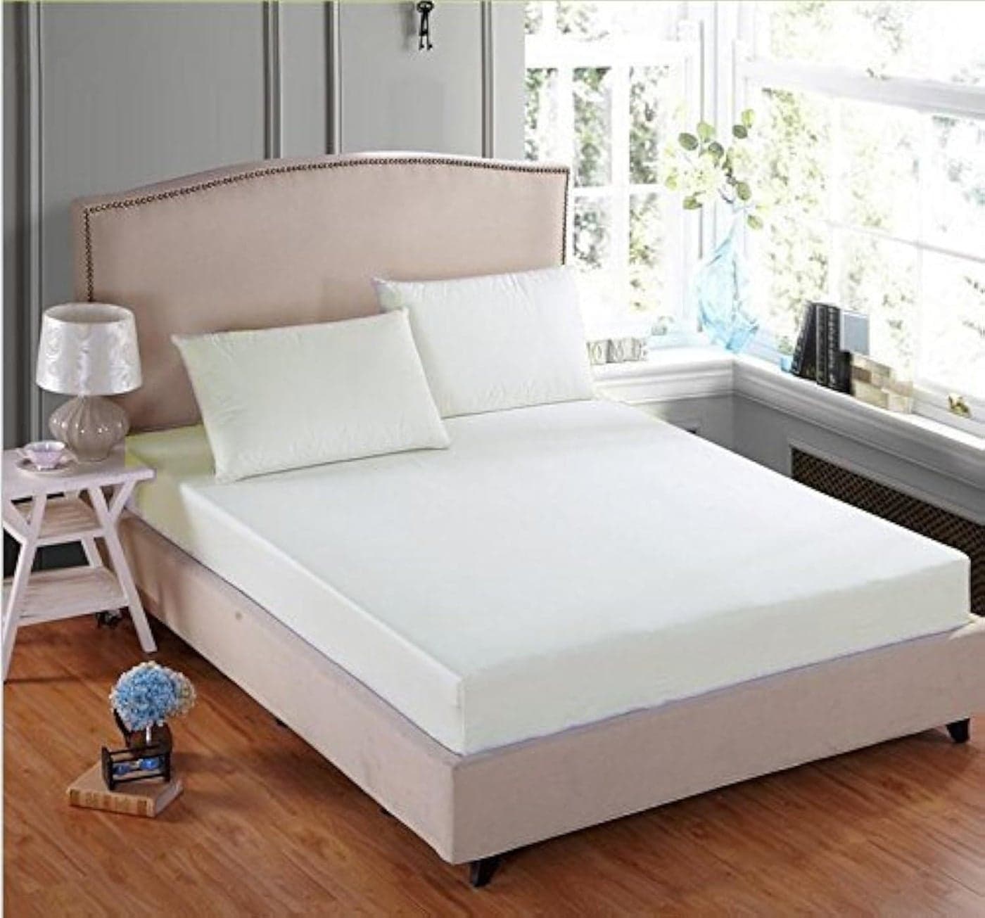 LINENWALAS Cotton 300Tc Plain King Size Fitted Bedsheet With 2 Pillow Covers-Solid White-72" X 78",300 TC