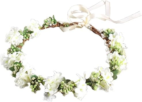 OULII Wedding Floral Headband Women Flower Head Wreath Bridesmaid Bridal Flowers Girls Hair Accessories White
