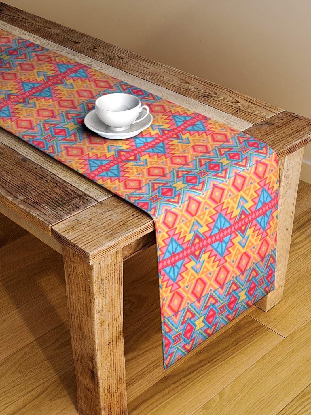 Alina Decor Poly Cotton Abstract Pattern HD Printed Washable Runner for Dining Table (Multicolor, 13 Inch X 54 Inch)