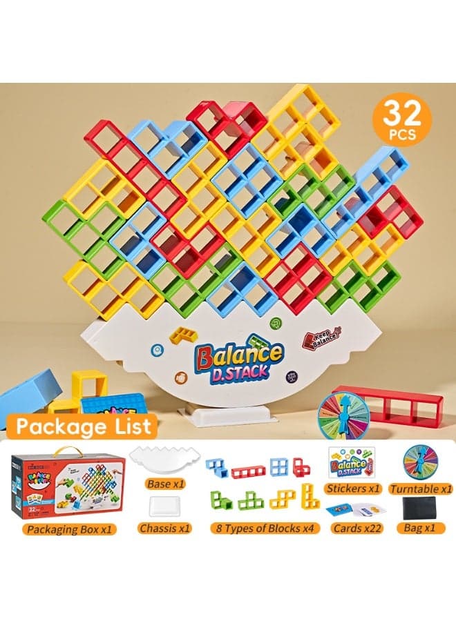 32 Pcs Tetra Tower Game, Family Board for 2 Players Family Games, Christmas Stocking Stuffers for Teen Boys, Girls, Kids, Adults, Building Blocks Balance Games Toys for Family and Classroom