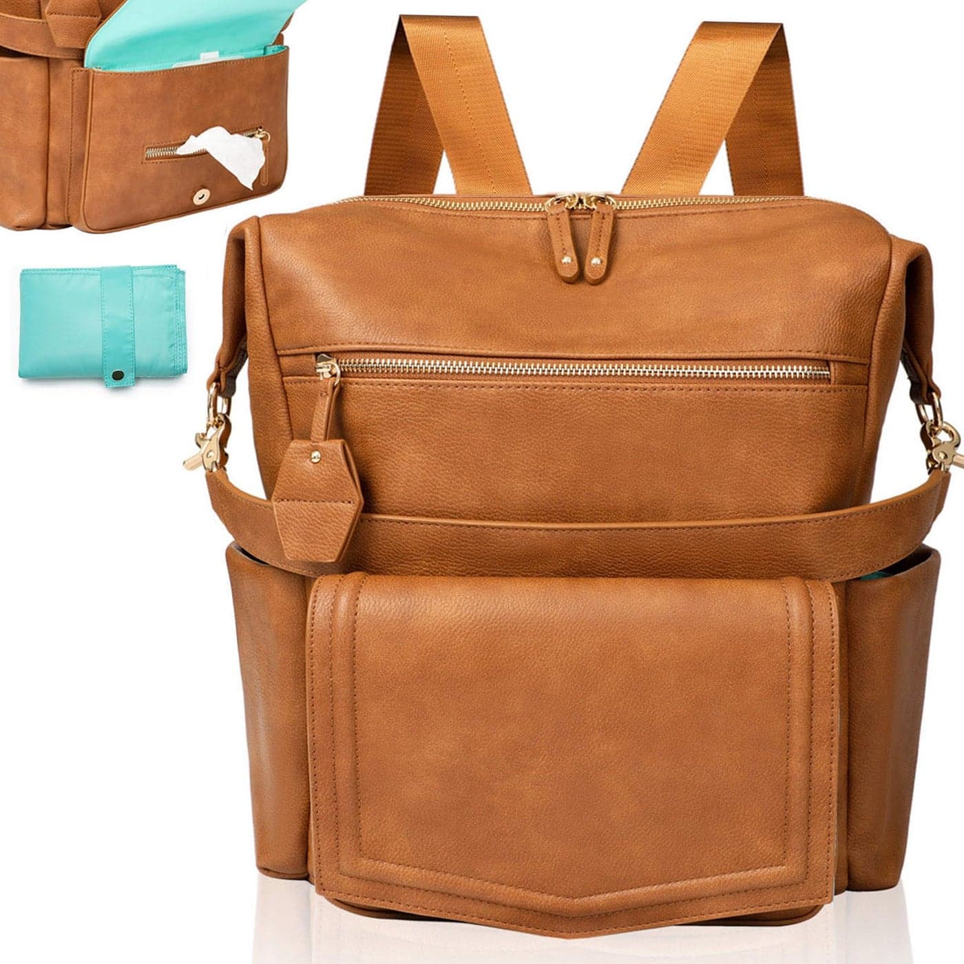 MOMINSIDE Diaper Bag Leather Convertible Backpack Hobo Large Mom Baby Bag 14 Pockets 6 Bottle Wipes Insulated Brown