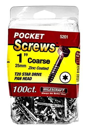 Milescraft 5201 Wood Pocket Hole Screws - #7 x 1" Pan Head with Coarse Thread (100pc.), Torx Drive Self-Tapping, For Indoor Use