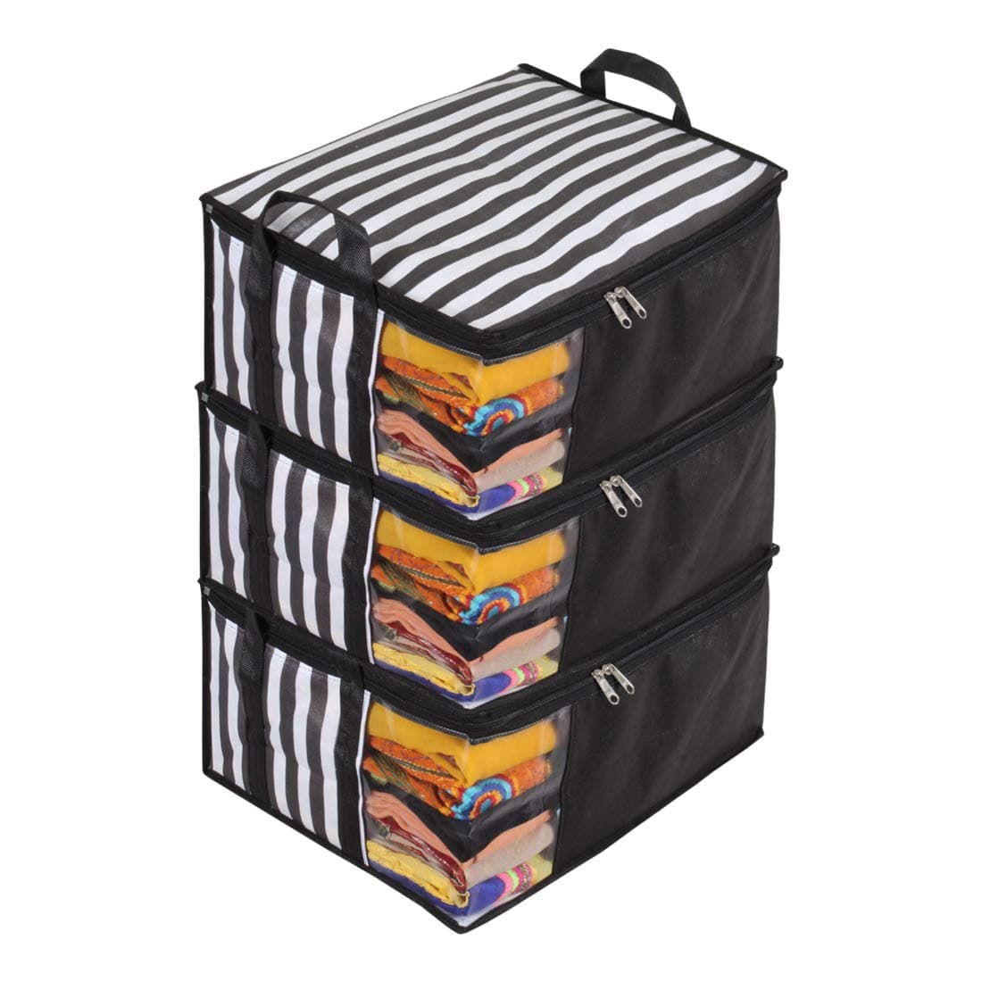 PrettyKrafts Presents Non Woven Saree Cover Storage Bags for Clothes with Combo Offer Saree Organizer for WardrobeOrganizers for ClothesOrganizers for Wardrobe Pack of 3 Black