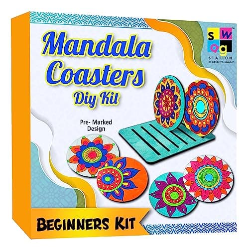 SWAGSTATION Wood Mandala Art Kit for Kids & Adults |DIY Craft Kit for Boys, Girls, Sister, Brother | Birthday, Rakhi, Return Gift Ideas | Paint Your Own Coasters | Festive Gift Art Kit, Brown