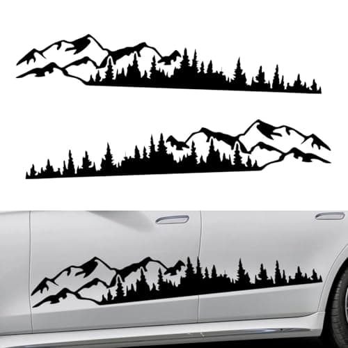 Zosgrew 2 PCS Car Mountain Tree Forest Decals Mountain Tree Decals Sticker Vinyl Decals Waterproof Car Body Side Door Truck Tailgate Exterior Decoration for Most Cars SUV OffRoad Vehicles Black