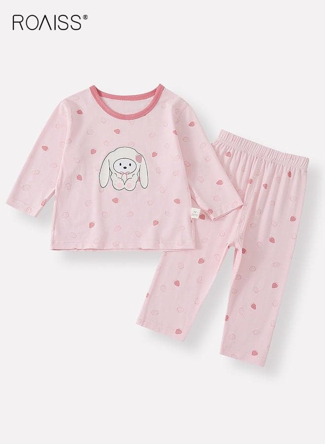 2PCS Baby Girls Pajamas Set, Adorable Pjs Set with Long Sleeve Top and Elastic Waist Pants, Comfortable Breathable Sleepwear for Little Girls