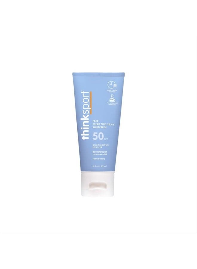 Thinksport Mineral Sunscreen, SPF 50 Clear Zinc Oxide Sunscreen, 2 Fl Oz, Water Resistant Reef Safe Sunscreen, Broad Spectrum UVA/UVB Sun Screen