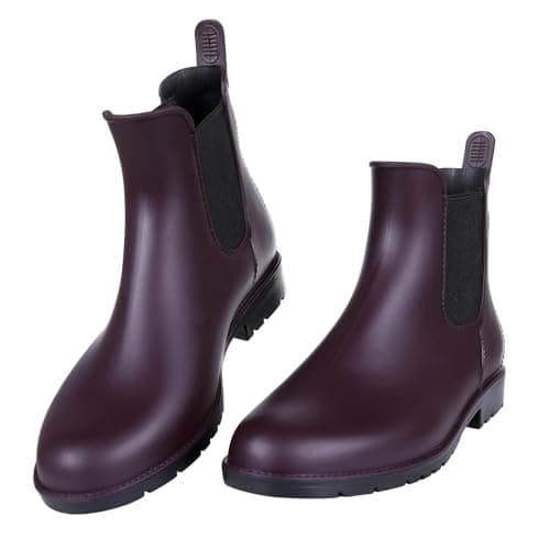Asgard Women's Ankle Rain Boots Waterproof Chelsea Boots, Burgundy 38.5 (Size 8)
