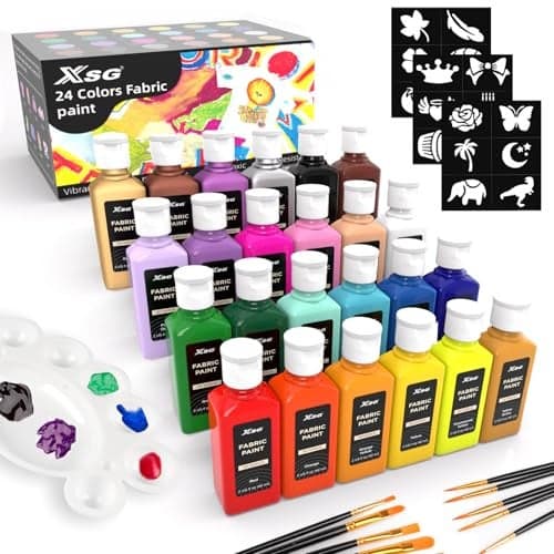 24 Colors Fabric Paint For Clothes Permanent, Soft Fabric Paint in Bottles with 10 Brushes ,Stencils& Palette,Non-Toxic Textile Paint for Shoes,Jeans ,Bags& DlY Projects(60ml/2oz)