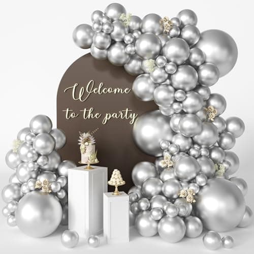 CVPARTYON Silver Balloon Arch Kit 125 Pcs Silver Balloons Different Sizes 18 12 10 5 Inch Metallic Silvers Balloons for Birthday Wedding Graduation Baby Shower New Year Party Decoration