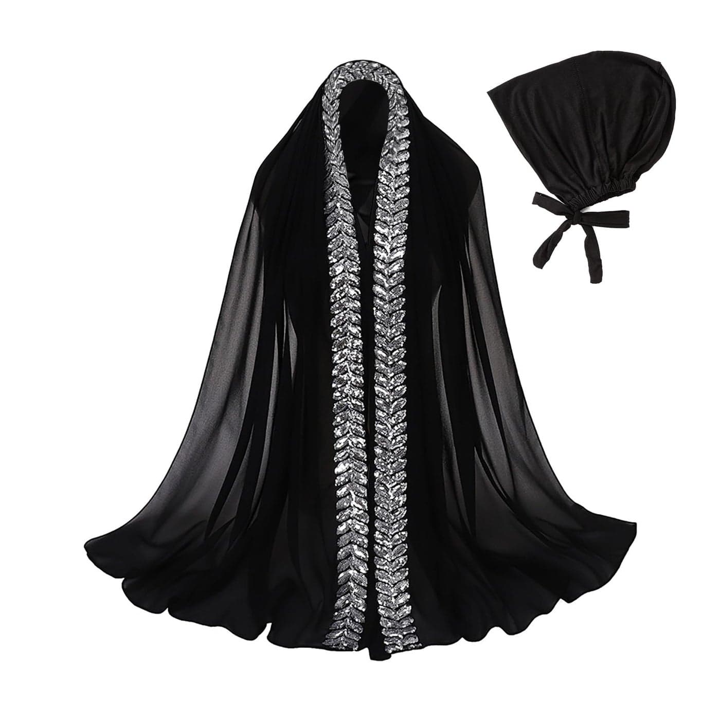 PURFUN Women Sparkly Sequins Instant Scarf Inner Cap Set Solid Color Chiffon Hijab Stretchy Modal Bonnet Under Cap Islamic Arab Middle East Ramadan Eid Muslim Turban Head Scarf Wrap Headwear