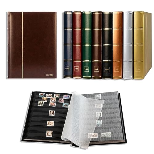 Prophila Stamp Album (New) 60 Black Sides, Padded Brown Cover