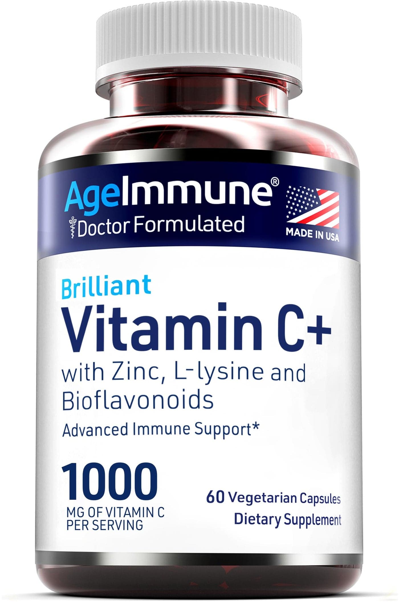 Vitamin C 1000mg Complex with LLysine 500mg Zinc 12mg Bioflavonoids 300mg Doctor Formulated Magnesium Stearate Free Supplements for Healthy Immune System Support1