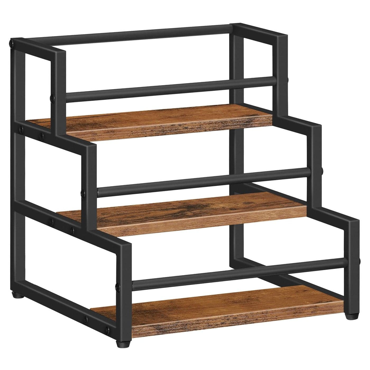 HOOBRO Coffee Syrup Rack Organizer 3Tier 12Bottle Syrup Holder Stand for Coffee Bar Wine Rack Countertop Storage Rack for Syrup Wine for Kitchen Coffee Station Rustic Brown and Black BF38JJ01