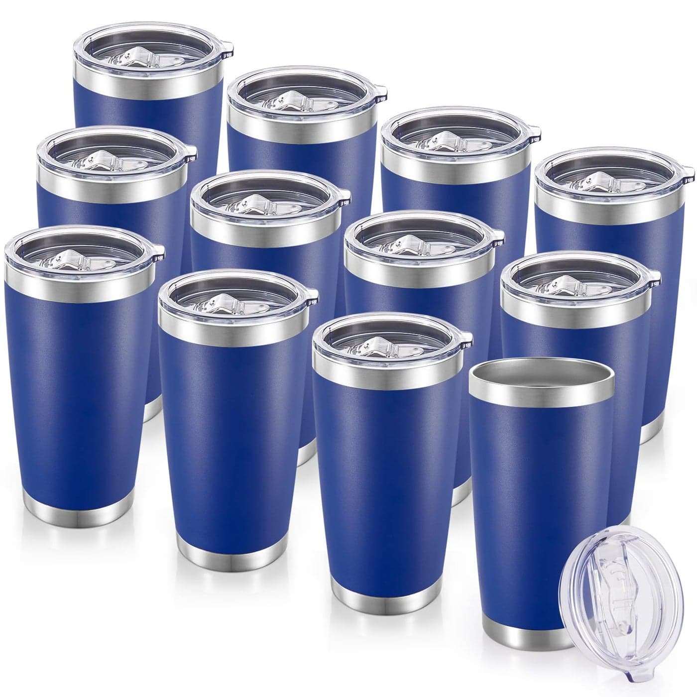 Cool Yoleb 20 oz Tumblers Bulk Stainless Steel Tumbler with Lid Double Wall Vacuum Insulated Coffee Mug 20oz Powder Coated Cup for Hot and Cold Drinks Blue 12 pack